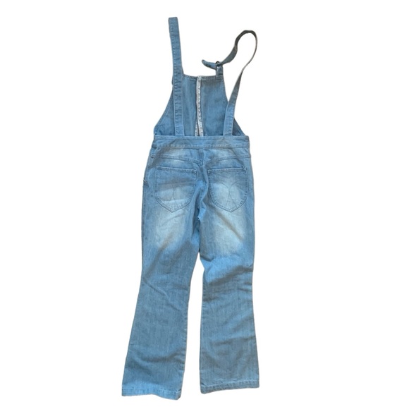 Light wash overalls dungarees size XS tie up strap zip back bootcut flare - Picture 3 of 15